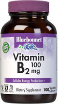 Bluebonnet Nutrition Vitamin B2 100 mg, For Cardiovascular and Nervous System Health, Soy-Free, Gluten-Free, Kosher Certified, Dairy-Free, Vegan, Non-GMO, 100 Vegetable Capsules, 100 Servings