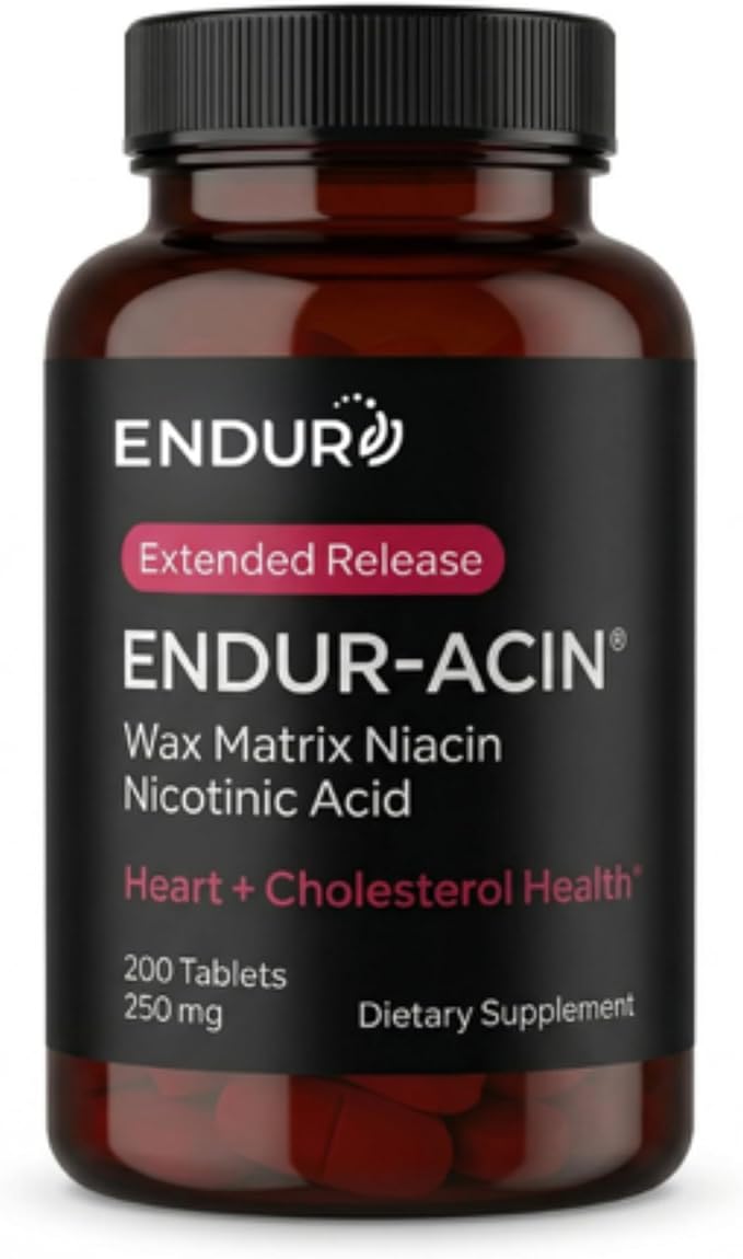 ENDUR-ACIN - Niacin B3 - ER (Extended Release) 250 mg - Nicotinic Acid - Healthy Heart & Cholesterol Balance Supplement - Low-Flush High-Potency Niacin with 4–8 HR Timed-Release Matrix - 200 Tablets