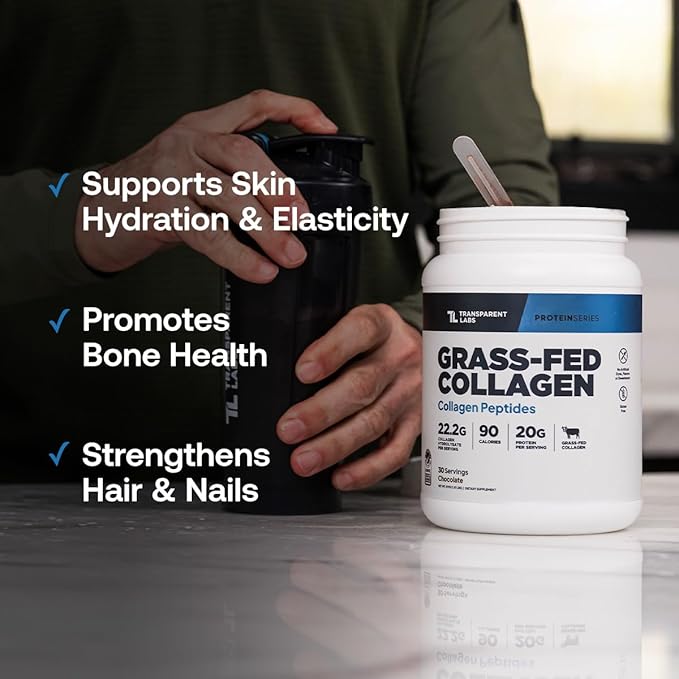 Transparent Labs Grass-Fed Collagen Peptides Powder - Chocolate Collagen Powder for Men & Women, 22G Grassfed Bovine Hydrolyzed Collagen Peptides for Skin, Hair, Bones & Muscle Recovery - 30 Servings