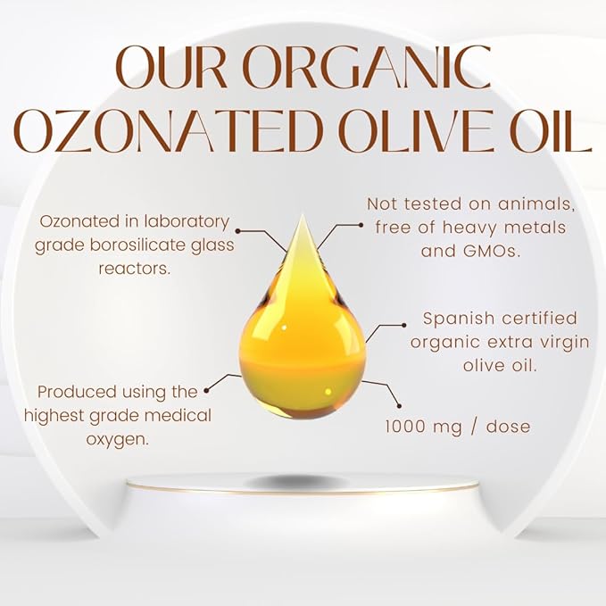 High Potency Ozonated Organic Extra Virgin Olive Oil Softgels 1000mg | Pure Oxygenated Capsules for Immune Support & Gut Health | Organic Oxygen Infused Supplement | 2 Month Supply