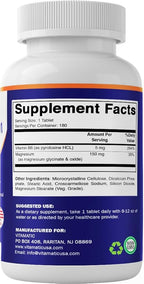 Vitamatic Magnesium with B6-180 Vegetarian Tablets (Uncoated) - Added B6 for Maximum Absorption - Supports Muscle, Joint, and Heart Health - 2 Pack