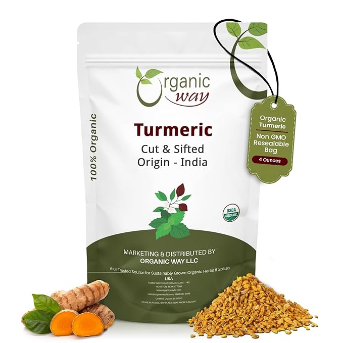 Organic Way Turmeric/Haldi Root Cut & Sifted (Curcuma Longa) - Herbal Tea | Kosher & USDA Certified | Vegan, Non-GMO & Gluten Free | Tested for Heavy Metal | 100% Raw from India (1/4LBS / 4Oz.)