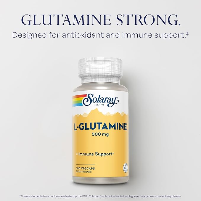 SOLARAY L Glutamine Capsules 500 mg - Immune Support Supplement - Free Amino Acid - Lab Verified, 60-Day Money-Back Guarantee - 100 Servings, 100 VegCaps