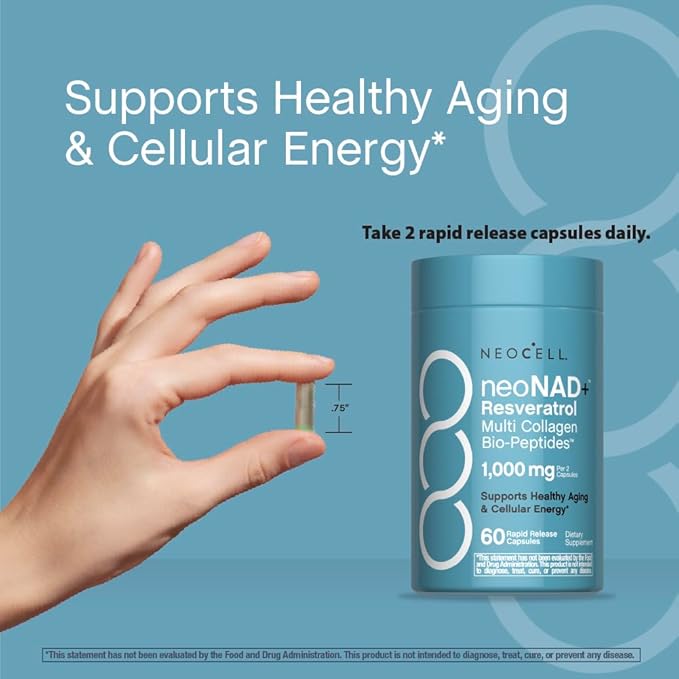 NeoCell NAD+ Resveratrol Supplement | with Multi Collagen Bio-Peptides | 60 Capsules | Supports Healthy Aging & Cellular Energy
