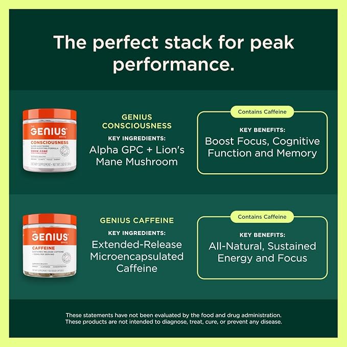The Genius Brand Genius Lion's Mane Chews - Plant-Based Supplement for Memory, Focus & Mood Support - Organic & Non-GMO - Salted Caramel - 60 Chews