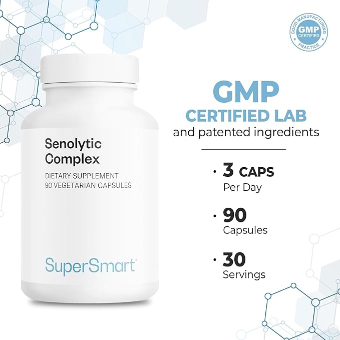 Supersmart Senolytic Complex (Advanced Formula) - with Fisetin, Quercetin, Bromelain - Patented Ingredients - Senolytic Supplement | Non-GMO & Gluten Free - 90 Vegetarian Capsules