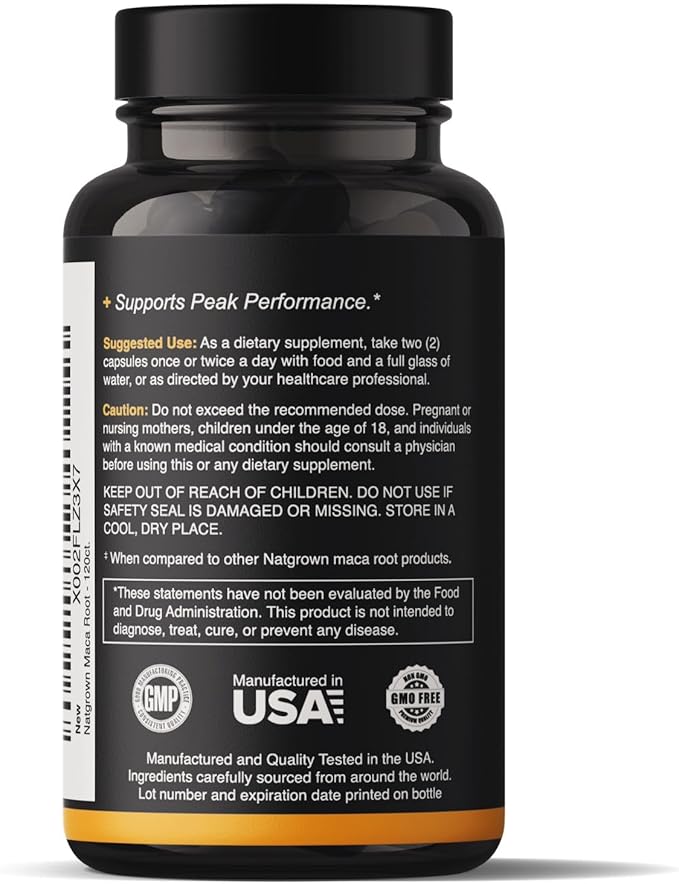 Natgrown Organic Maca Root Powder Capsules - Black, Red & Yellow - 1500 mg per Serving - Gelatinized Peruvian Maca Supplement - Non-GMO, Gluten-Free, Vegan - (120 Count)