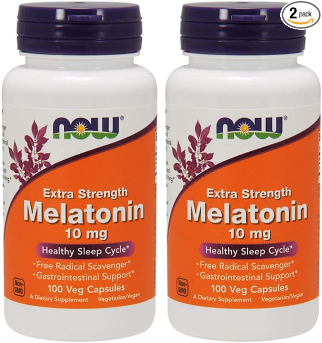 Now Supplements, Melatonin, Extra Strength 10 mg, 100 Veg Capsules (Pack of 2)