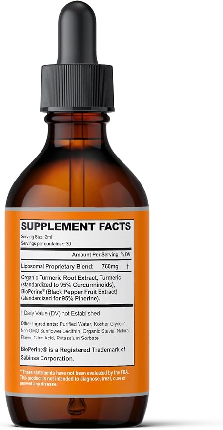 Ultra6 Nutrition Liquid Turmeric Curcumin Extract with Black Pepper - Turmeric Drops with Bioperine - Easy-to-Take Supplements Made in USA (60ml)