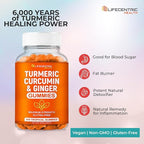 Turmeric Gummies for Adults and Kids | Max Strength Turmeric and Ginger Supplement | Vegan Organic Natural Turmeric Curcumin Gummies for Overall Health | Best Curcumin Supplement with Ginger