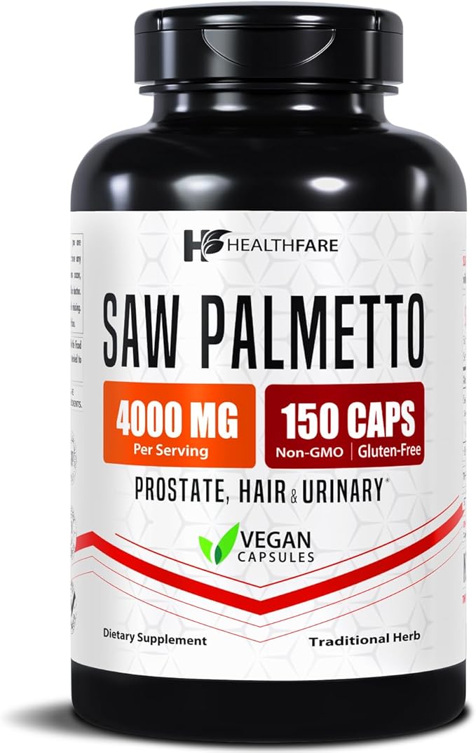 Healthfare Saw Palmetto for Men & Women | Extract 4000mg | 150 Vegan Capsules | Extra Strength Herbal Supplement | Supports Prostate, Urinary, Hair & DHT Balance | Non-GMO, Gluten-Free | Made in USA