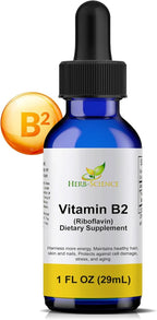 Vitamin B2 Supplement - Riboflavin Drops Liquid Extract - for Headache Relief, Natural Energy - Support for Hair, Skin, Nail Health,Collagen Production - Non-Alcoholic - 1 Fl.oz.