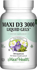 Maxi Health Vitamin D3 3000 IU 75 mcg Vitamin D Supplement for Healthy Bones, Teeth, Immune Support - VIT D3 Supplement Easy to Swallow Non-GMO, Supplement for Men and Women – Kosher 180 Gels