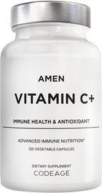 Amen Vitamin C+ Supplement with Zinc, Bioflavonoids, Quercetin, Rose Hips, Elderberry – Vegan, Non-GMO – 2 Months Supply - 120 Capsules