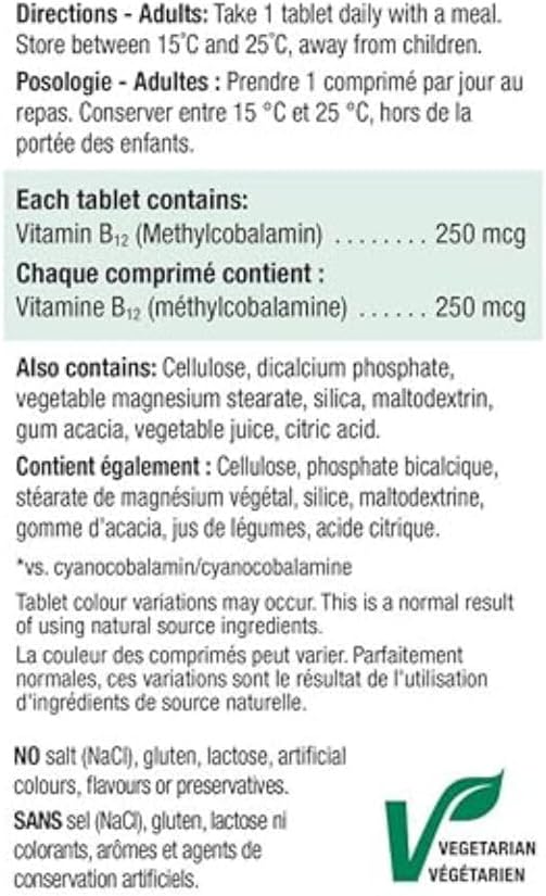Jamieson Vitamin B12 (Methcycobalamin)250mcg, 100 Tablets