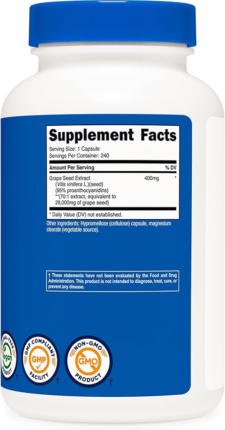 Nutricost Grape Seed Extract 240 Capsules for 240 Servings Per Bottle - GMO Free and Gluten Free, Vegetarian Friendly