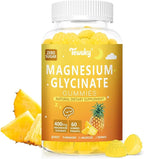 Magnesium Glycinate Gummies 400mg - Sugar Free Vegan Gummies for Adults & Kids with Vitamin D3, B6, C, CoQ10, Collagen, Zinc - Sleep, Muscle, Bone & Memory Support - 60 Pineapple Chewables
