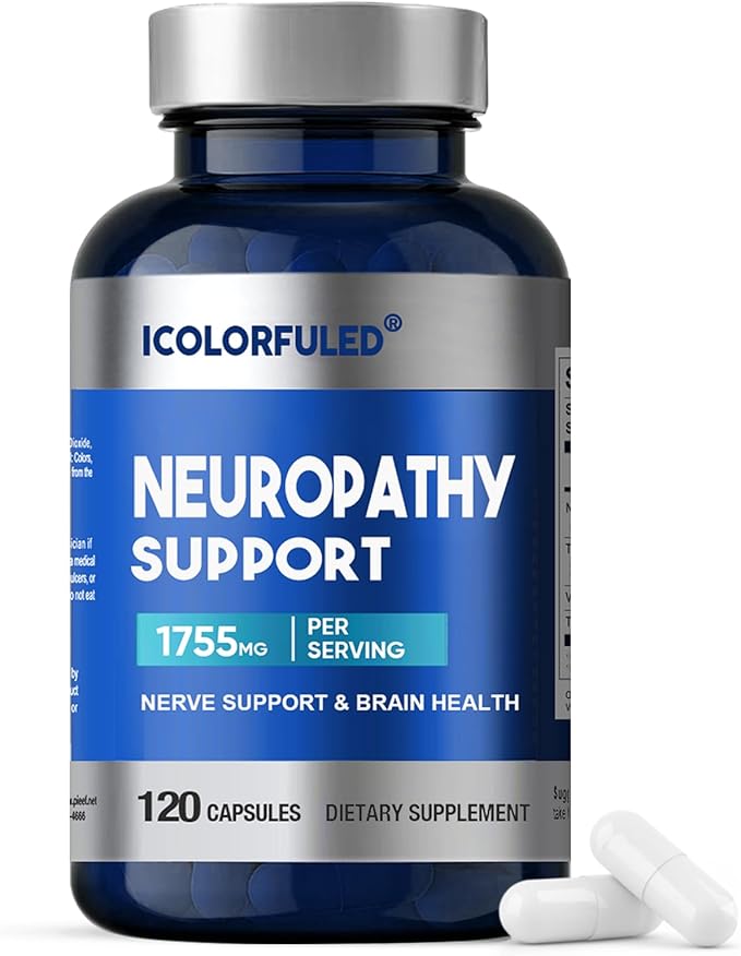 icolorfuled Neuropathy Supplements, Nerve Savior for Neuropathy with 600 Mg Alpha Lipoic Acid & B Vitamins, Fortify Nerves in Fingers, Hands, Neck, Toes, & Feet, 120 Capsules | 40-Day Supply