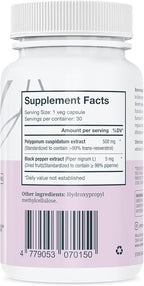 VITRUVIN Trans-Resveratrol Supplement 500mg, 3 Bottles Pack, Vegan, Non-GMO, Gluten-Free, Gelatin-Free.