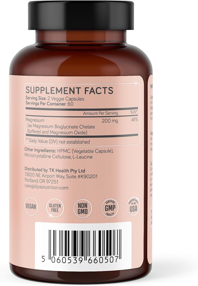 Magnesium Bisglycinate Capsules for Women - 200mg Chelated Glycinate Magnesium Supplement - Natural Supplements to Support Sleep, Mood Support & Muscle Cramps - 120 ct