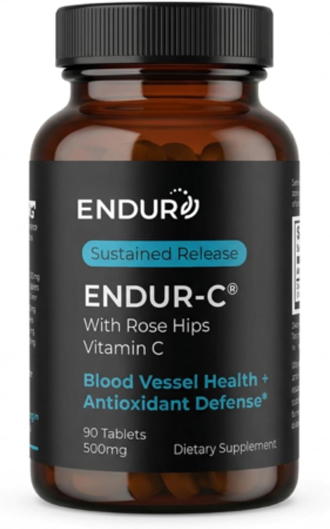 Endur ENDUR-C Vitamin C with Rose Hips, Supports Collagen Production, Antioxidant Protection & Gentle Digestion, Gluten Free, 500mg (90 Tablets)