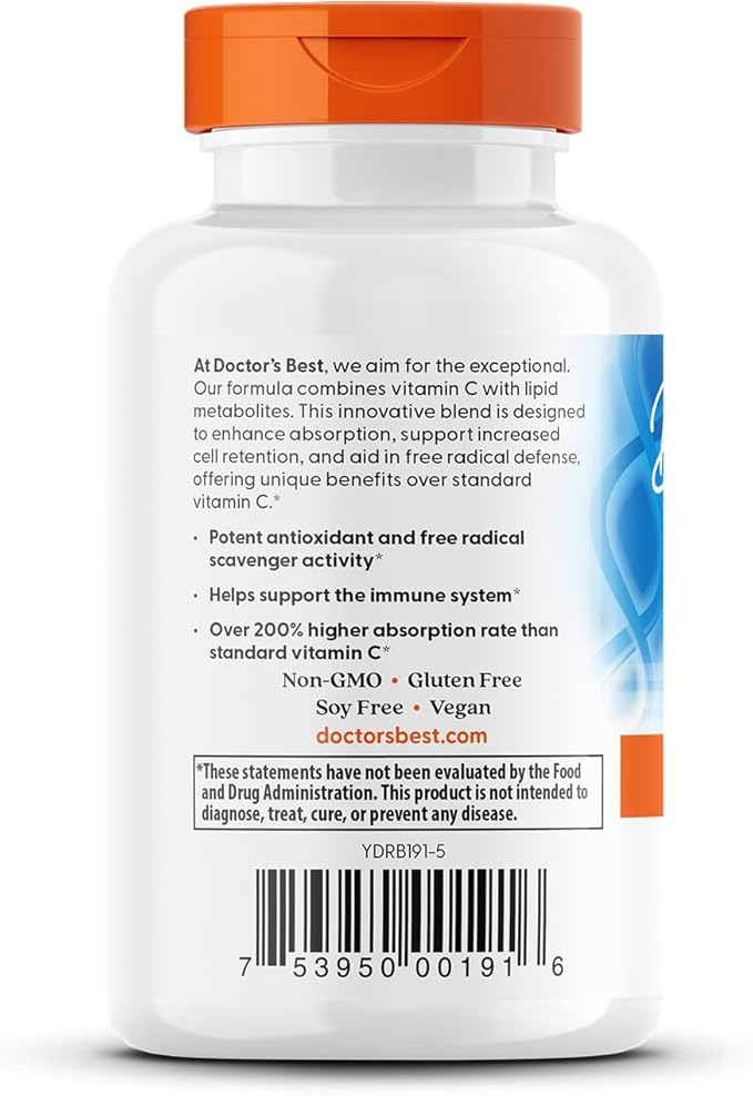Doctor's Best High Absorption Vitamin C 500mg with Bioflavonoids - Vegan VIT C Supplement for Women & Men, PureWay-C Ascorbic Acid, Immune Health Support, Sustained Release, Gluten Free - 60 Tablets