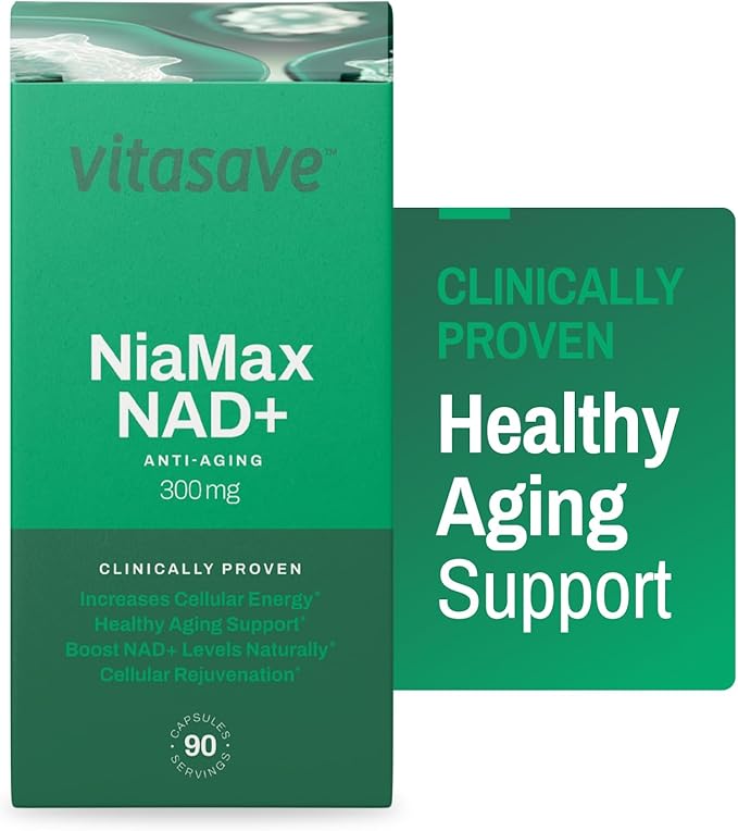 Vitasave NiaMax NAD+ Supplement – 300mg Niacinamide Riboside per Capsule – High-Potency NAD+ Precursor for Energy, Healthy Aging & Metabolic Function – Vegan, Non-GMO, Gluten-Free (90 Capsules)