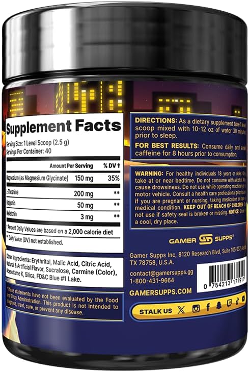 Gamer Supps AFK+® (with Melatonin): Blueberry Lemon Cake - 40 Servings - Keto Friendly Magnesium-Focused Sleep Support Supplement, Apigenin, Sugar Free