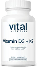 Vital Nutrients Vitamin D3 + K2 | 2000 IU | Vitamin D3 K2 Supplement | Vitamin D Complex for Healthy Calcium Levels, Muscle & Bone Health | Gluten, Dairy, Soy Free | 120 Capsules