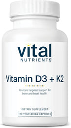 Vital Nutrients Vitamin D3 + K2 | 2000 IU | Vitamin D3 K2 Supplement | Vitamin D Complex for Healthy Calcium Levels, Muscle & Bone Health | Gluten, Dairy, Soy Free | 120 Capsules
