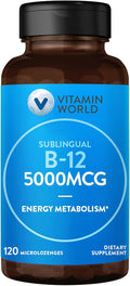 Vitamin World Vitamin B-12 5000 mcg. Sublingual 120 Microlozenges, Supports Energy Metabolism, Supports Heart Health