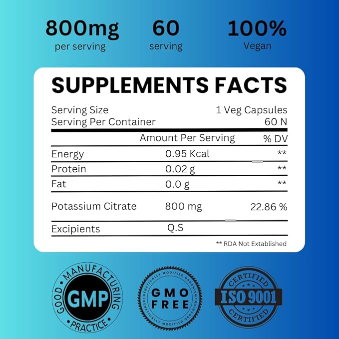Potassium Citrate 800 mg High Absorption Potassium Supplement - 120 Servings Supports Electrolyte Balance, Kidney and Bone Health (2)