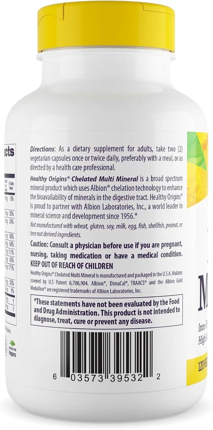 Healthy Origins Chelated Multi Mineral, 120 Veggie Capsules - Featuring Albion Minerals TRAACS High Bioavailability Complex - Supports Bone Health, Immune Function & Metabolic Wellness
