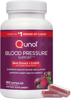 Qunol Blood Pressure Support, 3 in 1 Beets + CoQ10 + Grape Seed Extract, Beet Root Capsules that Supports Healthy Blood Circulation & Heart Healthy Energy, 60 Count (Pack of 1)