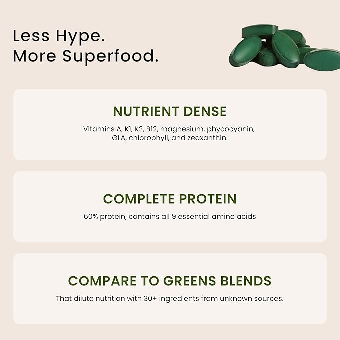 Nutrex Hawaii, Pure Hawaiian Spirulina - 1000 mg Tablets - Hawaiian Grown Natural, Nutrient Rich Superfood - Immune Support, Detox & Energy – Vegan Complete Protein, Non-GMO, Original, 180 Count