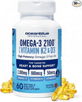 Oceanblue Professional Omega-3 2100 with Vitamin K2 and Vitamin D3-60 Count - Triple Strength Burpless Fish Oil Omega-3 Supplement with EPA, DHA & DPA - Wild Caught - Orange Flavor, 30 Servings