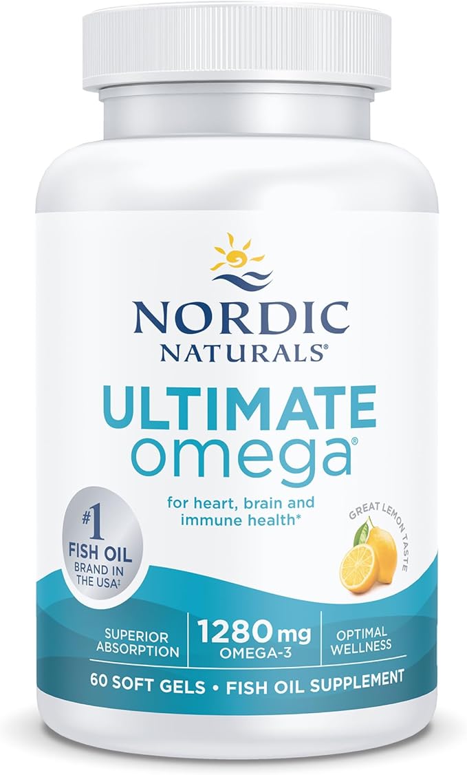 Nordic Naturals Ultimate Omega in Fish Gelatin, Lemon Flavor - 60 Soft Gels - 1280 mg Omega-3 - High-Potency Fish Oil Supplement - EPA & DHA - Promotes Brain & Heart Health - Non-GMO - 30 Servings