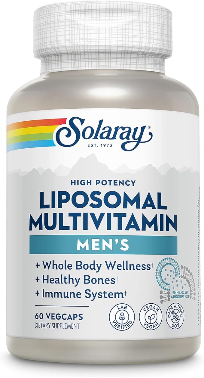 SOLARAY Liposomal Multivitamin for Men, Enhanced Absorption Immune, Energy & Bone Support, Mens Daily Multi Vitamin, BCAAs, Vitamin D3, C, B12, Zinc, Vegan, Soy Free, 30 Serv, 60 VegCaps