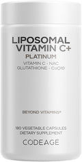 Codeage Liposomal Vitamin C+ Platinum - 1000 Mg Vitamin C Vitamins, Glutathione, NAC (N Acetyl Cysteine), Resveratrol, CoQ10, Rutin, Elderberry, Quercetin, Rosehip, Citrus Bioflavonoids - 180 Capsules