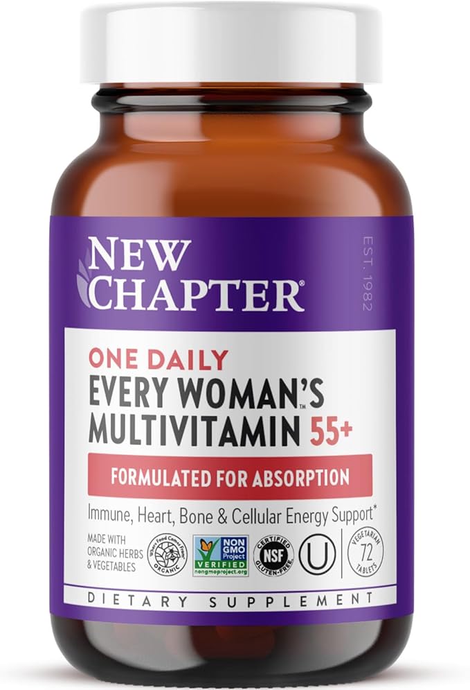 New Chapter Women’s Multivitamin 55+, Astaxanthin, B6, B12, D3, Vitamin C & Zinc, Immune, Heart, Cellular Energy, and Bone Support, Gentle on The Stomach, One Daily, Non-GMO, Gluten-Free, 72 Tablets