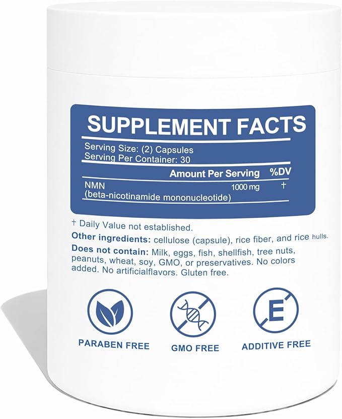 NMN Supplement 1000mg Pure Organic - NMNH Alternative, Supports Cellular Energy, NAD+ Levels & Healthy Aging, NAD+ Supplements for Women & Men, Nicotinamide Mononucleotide, Gluten Free, 60 Capsules