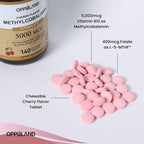 Methyl B-12 5000mcg Chewable with Folate - Vitamin B12 Methylcobalamin Sublingual Tablets - Supports Energy & Brain Function - Vegan Supplement - Cherry Flavor - 140 Count