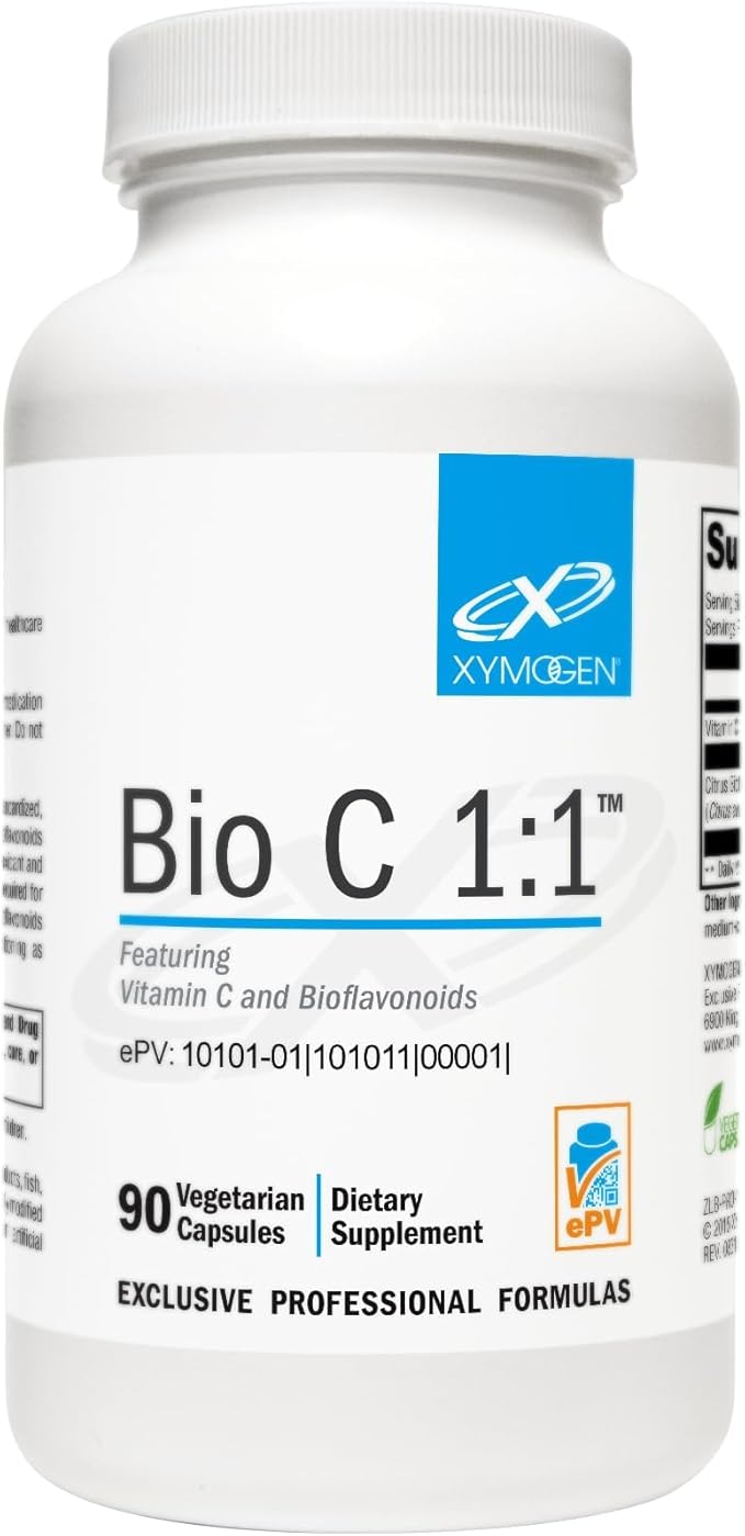 XYMOGEN Bio C 1:1 - Vitamin C Supplement with Citrus Bioflavonoids for Immune System Support - 500 mg Ascorbic Acid - Gluten-Free & Non-GMO - 90 Capsules
