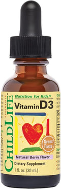 CHILDLIFE ESSENTIALS Vitamin D3 Drops for Kids, Children, & Toddlers - Liquid Vitamin D Drops, 500 IU per Drop, Immune & Bone Health Support, Natural Berry - 1 Fl Oz (Pack of 1)