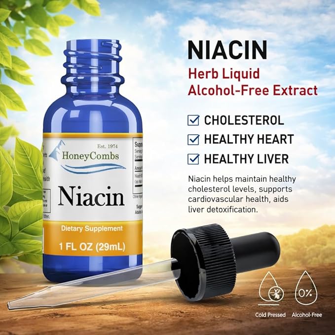 Vitamin B3-Niacin 80mg Niacin Equivalent Drops – Vitamin B Liquid Niacin Drops – Alcohol-free, Non-GMO Niacin Supplement 1oz