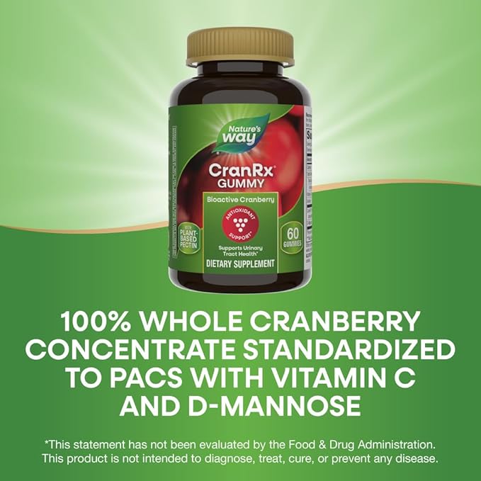 Nature's Way CranRx Gummy Urinary Health BioActive Cranberry + D-Manonse + Vitamin C, 60 Gummies