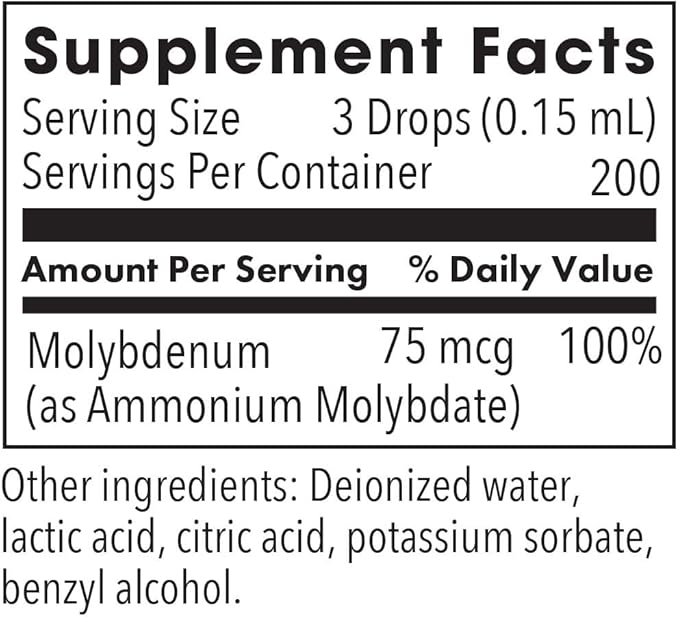 Allergy Research Group Liquid Molybdenum Supplement - Sulfur Metabolism Support, Detox, Uric Acid, Trace Minerals, 25mcg Liquid Drops - 1 Fl Oz