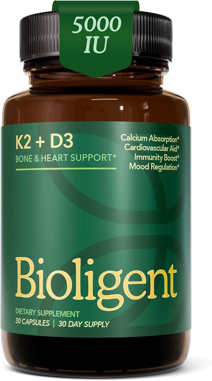 Vitamin D3 K2 Supplement 5000 IU, K2 D3 Vitamin Capsules, Vegan, Non-GMO, Gluten Free, 30 Capsules, 30 Day Supply