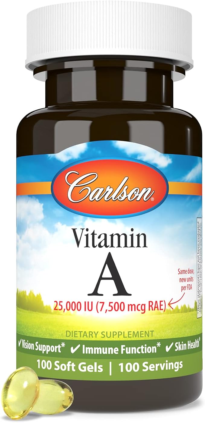 Carlson - Vitamin A, 25000 IU (7500 mcg RAE), Vision & Skin Health, Immune Function, 100 soft gels