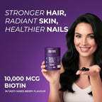 The Wellness Project 14-in-1 Hair, Skin & Nails Gummies with 10,000 mcg Biotin, Keratin, Hyaluronic & Folic Acid, Vitamins A, B5, B6 & B12 & Sea Buckthorn | for Women & Men | Tasty Mixed Berry Flavor
